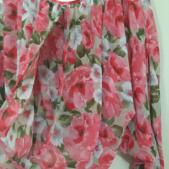Sheer Floral Open Back Long Sleeve Light Weight Top - Picture 4 of 4